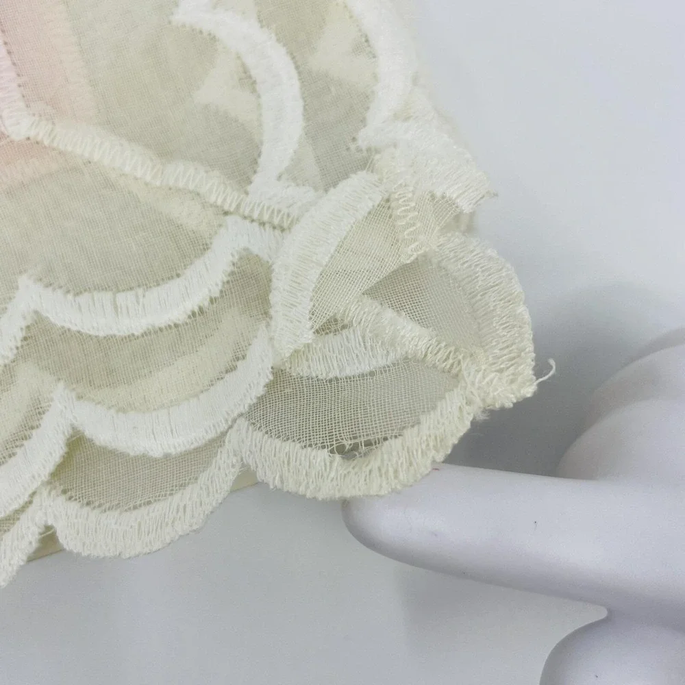 Abouchar Vintage Pink Cotton Napkins Set of 6 Scalloped Lace Trim‎ RN 19065